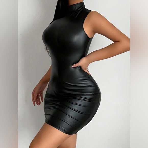 NEW-Vegan Leather Bodycon Dress - Picture 3 of 4